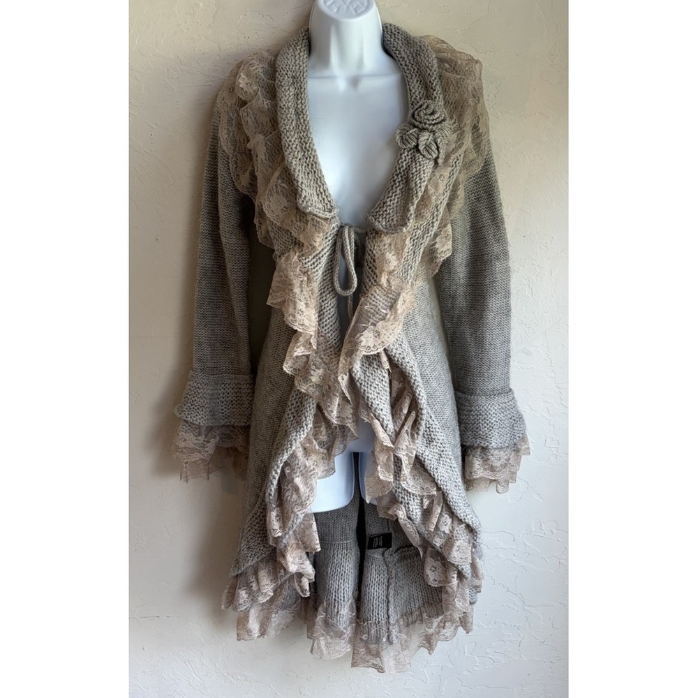 Milano Ruffle Duster Cardigan L Lace Fairy Cottagecore Bell Sleeve Whimsigoth